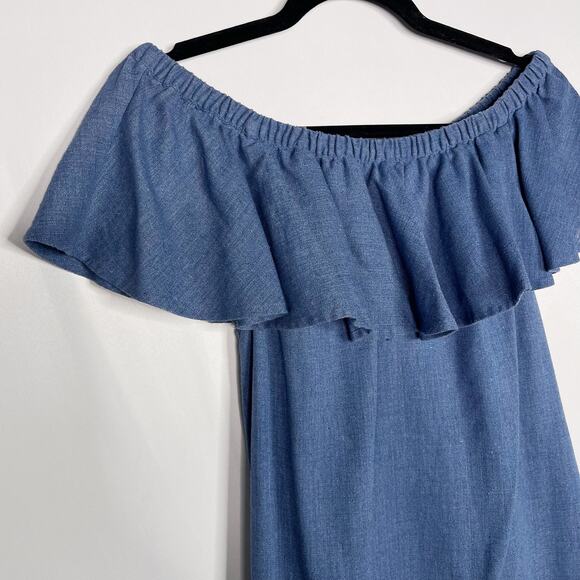 Madewell XS Blue Rio Cover Up Dress in Chambray Linen Off The Shoulder Textural - Picture 3 of 8